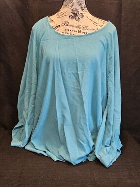 Gibson 3/4 Sleeve Knot Waist Blouse in Sky Blue Women's Size 2X